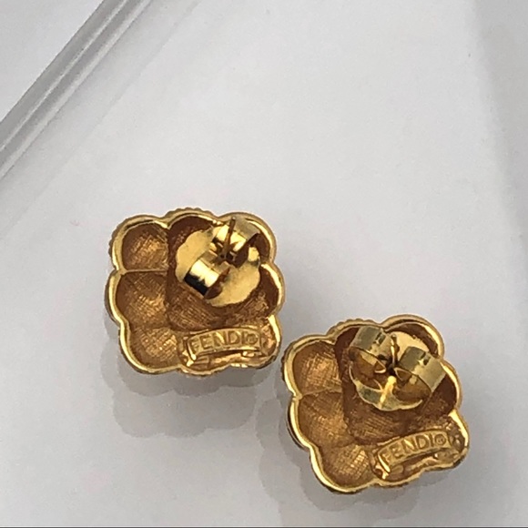VTG 80s FENDI ETRUSCAN BASKETWEAVE LOGO EARRINGS - Picture 9 of 10